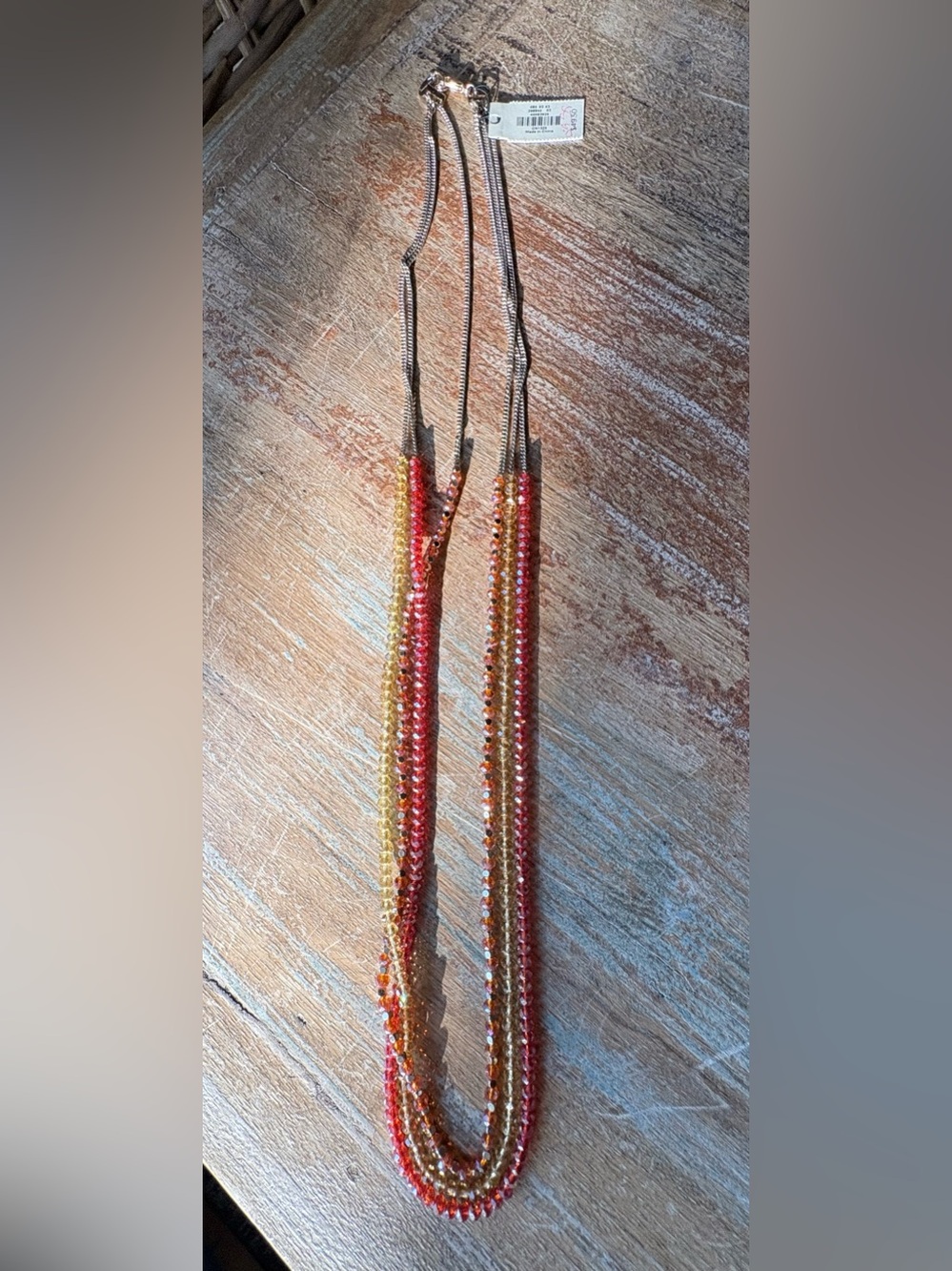 Talbots Multi-Strand Beaded Necklace in Pink, Orange & Gold